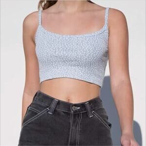 2/$30 Brandy Melville Eyelet Floral Cotton Crop Tank Top Baby Blue Knit One Size